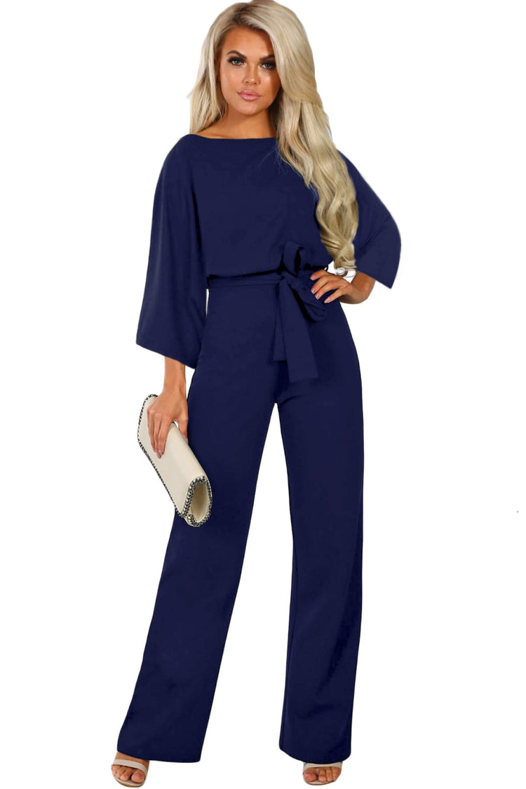 Jumpsuit Date Night Jumpsuit Solid Color with Mid Sleeve, Tie Waist