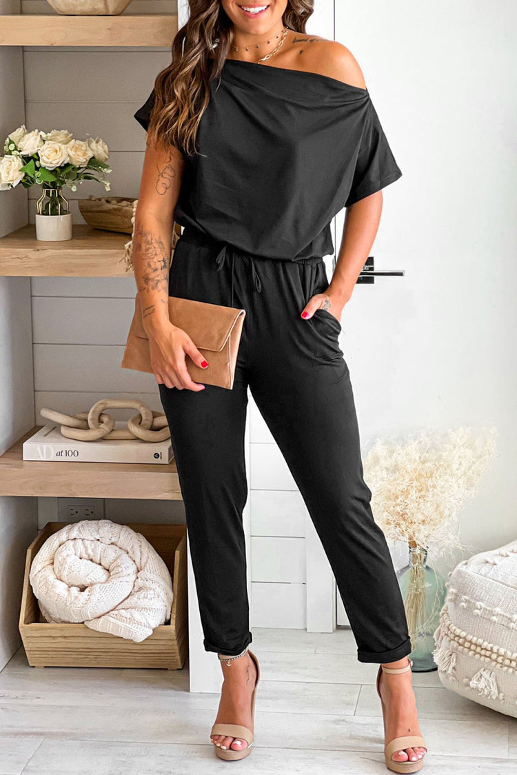 Jumpsuit Tie Waist Short Sleeve Tapered