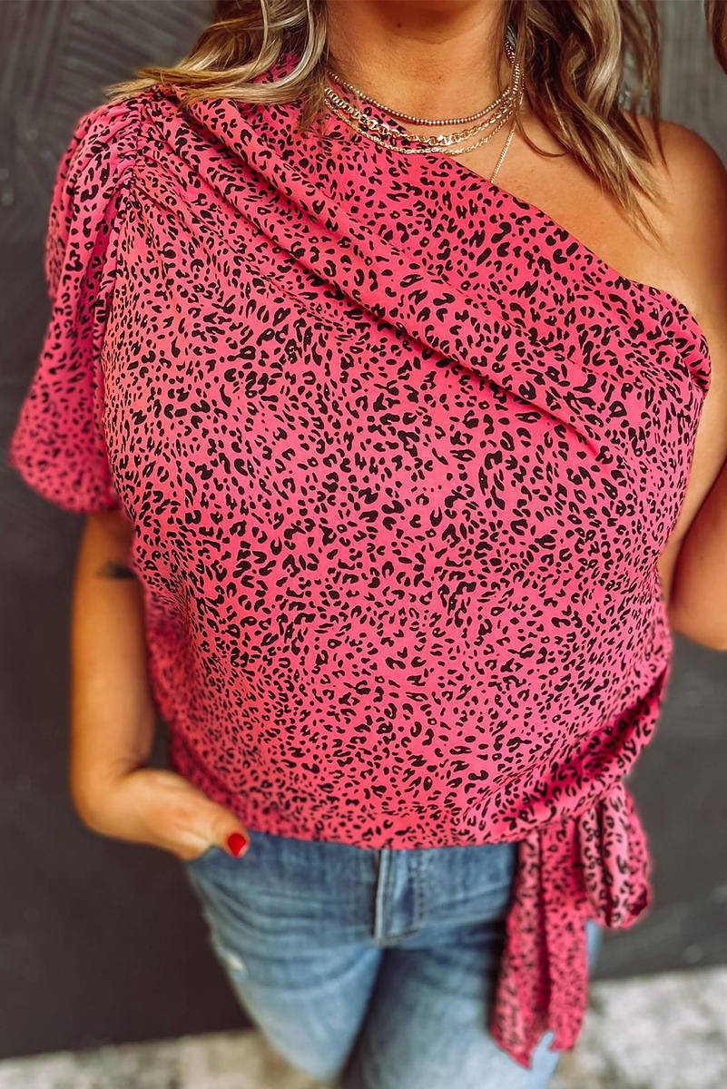 Curvy Tops Color: Rose Style: Casual Pattern Type: Leopard Neckline: One shoulder